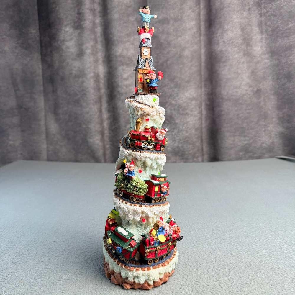 Animated Christmas Tree Train Tower Santa Elves Rotating Light Up Decor